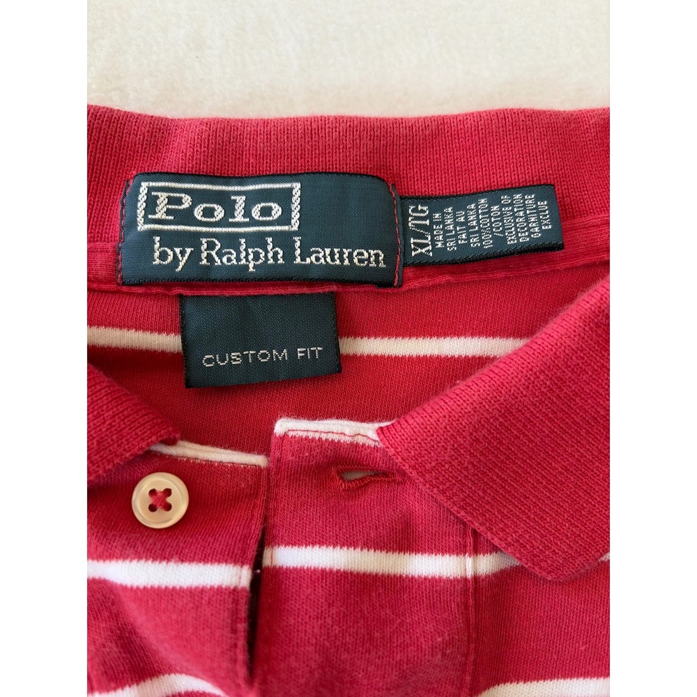 Polo‎ Ralph Lauren Mens XL Custom Fit Striped Polo Shirt Red White Cotton S/S